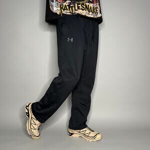Vintage Y2K Under Armour Sweatpants Mens L Baggy Wide Leg Black Grey Polyester